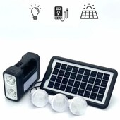 Сонячна станція з сонячною панеллю та трьома лампочками gdlite yj-8018 8017s з акумулятором 4000 mAh
