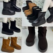 36-41 рр Зимові високі уггі натуральна замша/шкіра чорний, шоколад, рудий