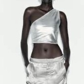 Сріблястий топ Zara, M-L. З бірками з сайту!