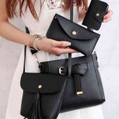 Стильний набір 4 в 1 (сумка, клатч, гаманець, візитниця) у чорному кольорі.