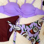 Купальник тройка сиреневый чашка В-С, низ S-M-L