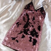 Красива сукня в двосторонні паєтки чорно-рожевого кольору