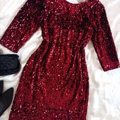Розкішна та дорога велюрова сукня у кольорі бордо в паєтки