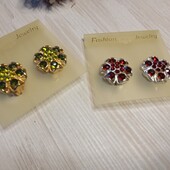 Кліпси сережки сріблясті з червоними камінчиками квіточки