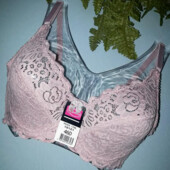 Мереживний бюстгальтер без поролону пудровий 105 D /46D