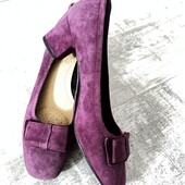 Шикарные мягкие замшевые туфли баклажан с кожаной стелькой софт без следов носки 39 р