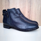 Сині шкіряні черевики, жіночі демі напівчеревики на низькому, осінь єврозима, р. 37.5