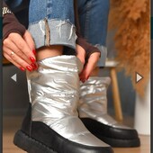 Дутики жіночі на хутрі чорно-сірого кольору