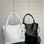 Сумка шопер шоколад чорна біла довга і коротка ручка еко шкіра