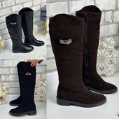 36-41 рр демі/зима чоботи натуральна замша/шкіра чорний, шоколад