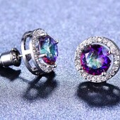 Круглі сережки цвяшки циркон райдужний, мультиколір