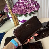 Гаманець жіночий розкладний натуральна шкіра лак шоколад на змійці