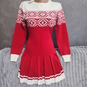 Симпатичное тёплое новогоднее платье, р.S/M