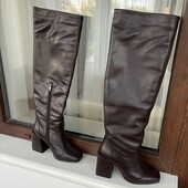 шоколадні ботфорди Італія коричневі чоботи сапожки зима, на ножку 22 -23см, голінь до 37см обєм