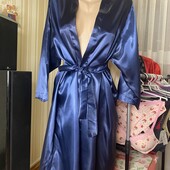Розкішний синій атласний халат-кімоно (Новий з дефектом)