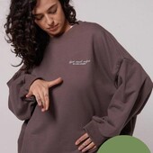 Оливковий бавовнявий світшот трендового oversize крою, з об'ємним рукавом, р.М/L