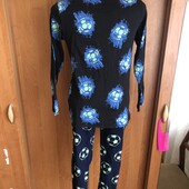Пижама, комплект, верх-100% коттон, низ-фліс, 11-12 р 152 см. мяч