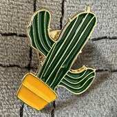 Металевий пін-значок кактус з емаллю, застібка-заглушка