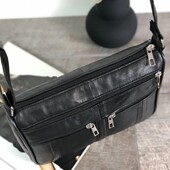 Жіноча чорна шкіряна сумка з довгою ручкою женская кожаная черная натуральная кожа