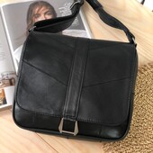 Чорна шкіряна сумка натуральная шкіра почтальонка довга ручка