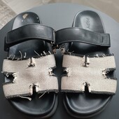 Шлепанцы кожа+ ткань