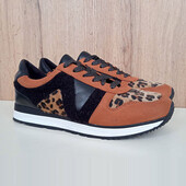 Французькі жіночі кросівки, демі кеди коричневі з принтом, весна осінь, р. 40