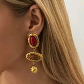 Сережки довгі, вінтаж, підвіски овали, смола, камень, кемені