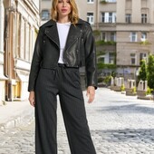 Графітові широкі штани палаццо у смужку р.л