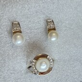 Комплект срібло з золотом і перлинами