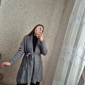 Шикарної якості, Сіренький кардиган барашка з пояском, без дефектів, Альпака +Шерсть ❄️