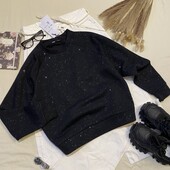 Світшот з блискітками на флісі у чорному кольорі