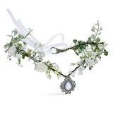 Квітковий головний убір з кришталевою V-подібною ельфійською тіарою ручної роботи