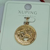 Шикарный кулон знак зодиака Стрелец с греческим орнаментом. Позолота 585 пробы 18К.