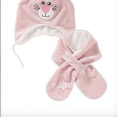 Плюшевая демисезонная шапка с шарфом на завязках Lupilu Германия р. 74-80