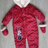Disney брендовый теплый комбинезон еврозима на девочку до 2 х лет 