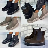 36-41 рр черевики на платформі натуральна замша/шкіра чорний, шоколад, капучино.