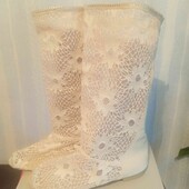 ❤️Не реально!!!!!Шикарные текстильные, кружевные бежевые со стразами сапожки летние❤️Стелька 25