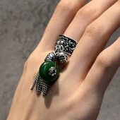 Каблучка, кільце, вінтаж фен шуй , сріблення 925, довгі китиці, підвіски серце, ланцюжки, скло