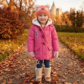❤️ Теплий демісезонний комплект для дівчинки: куртка на флісі + шапка (р. 98-104 / 3-4 роки),