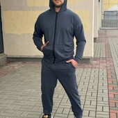 Спортивний чоловічий костюм бавовна М сірий на змійці мужской костюм спортивный