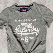 Superdry брендовая стильная футболка цвет светлый /хаки меланж размер XS можно подростку!