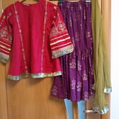 Красивый комплект, платье, штаны и шаль, индийский наряд для девочки 6-8 лет